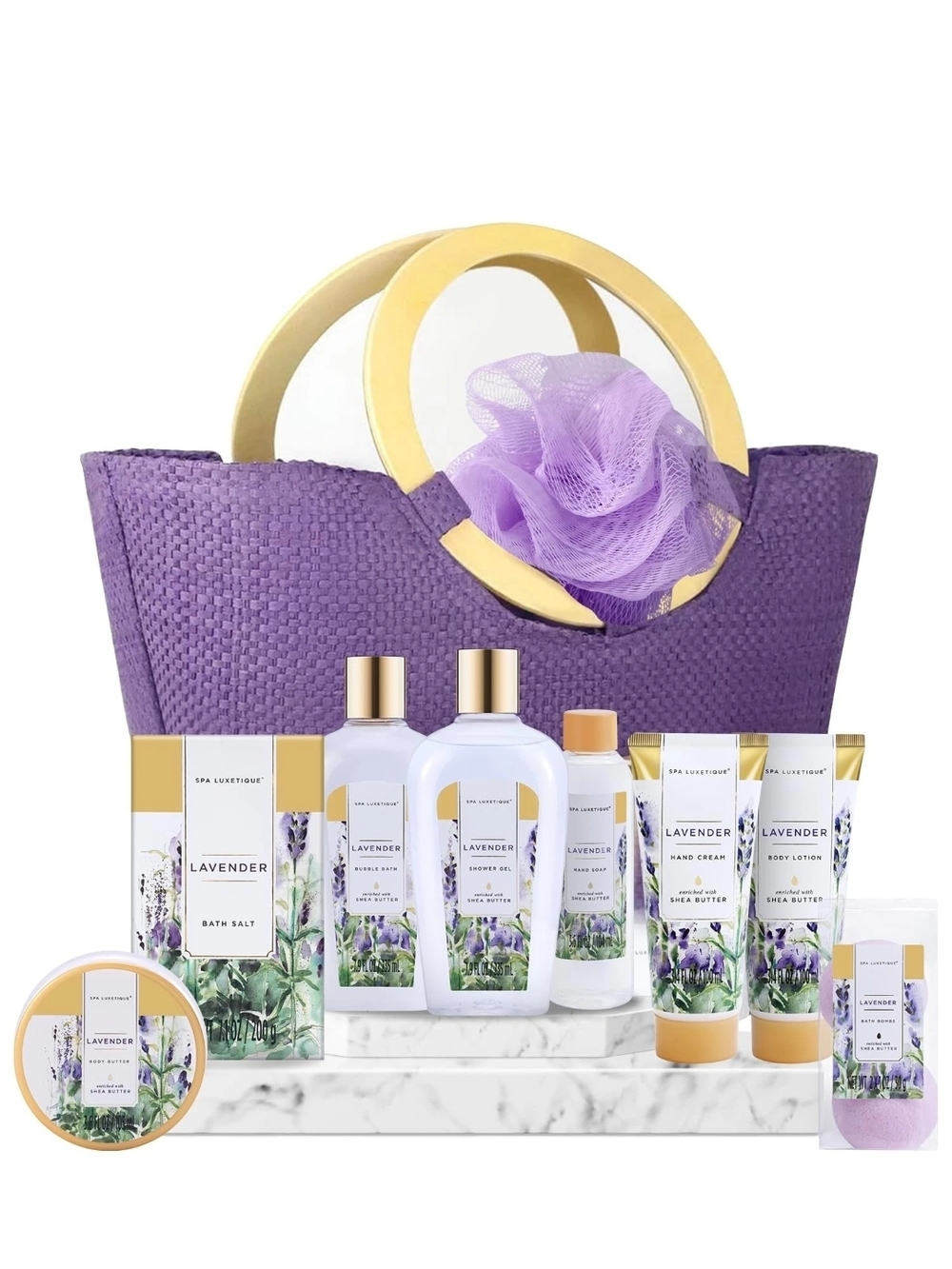 Lavender Bath & Body Gift Set with Purple Tote -